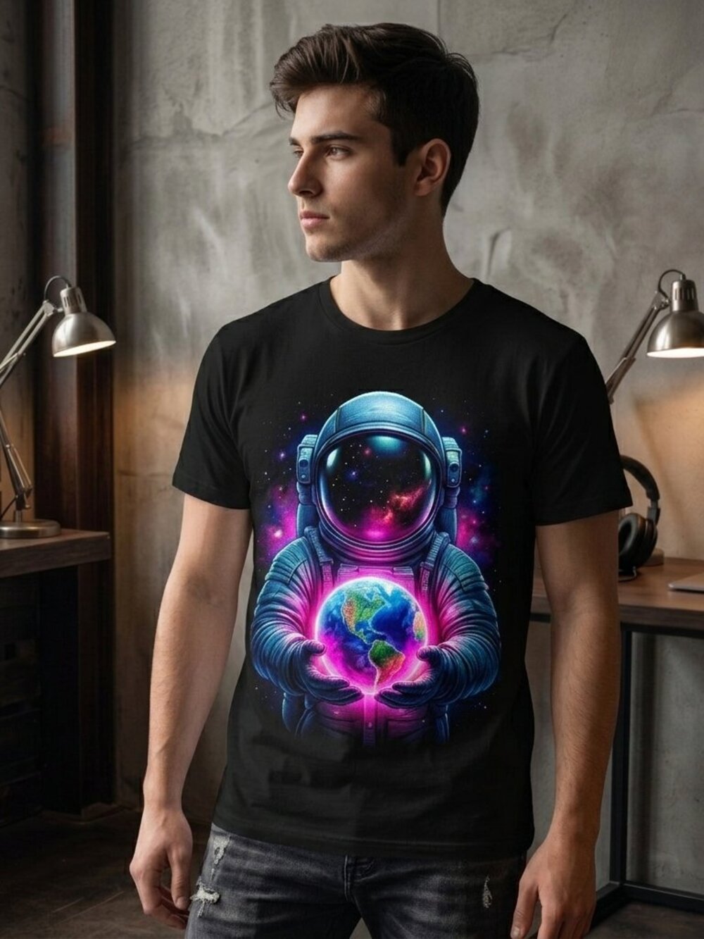 Cosmic Guardian Graphic Tee • Astronaut Space Art Shirt • Unisex Sci‑Fi
